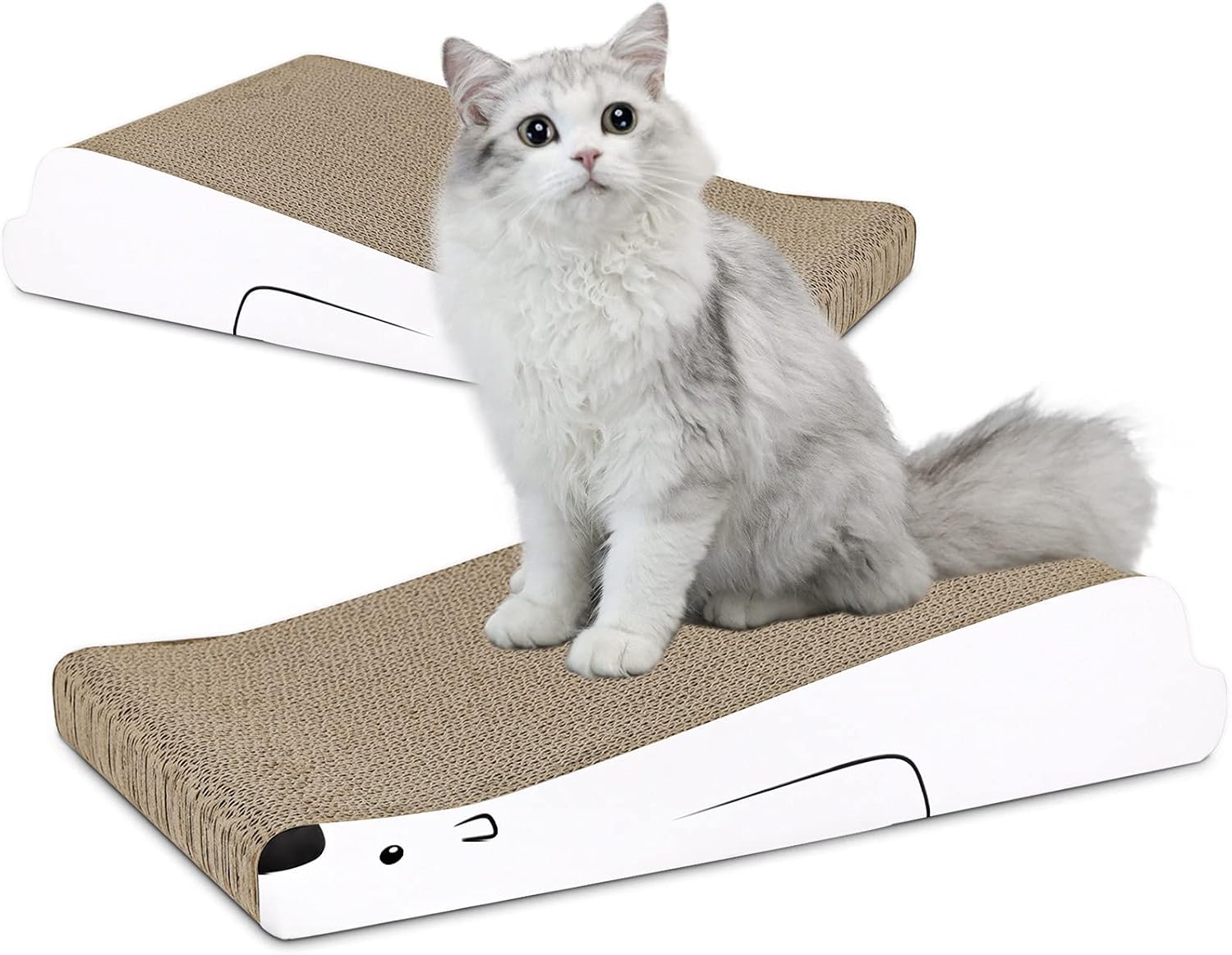 ComSaf Durable Cat Scratcher Cardboard, Curved Kitty Scratch Pad, Recyclable Corrugated Scratcher Bed, Cat Scratcher Lounge for Furniture Protection, Cat Training Toy, Pack of 2