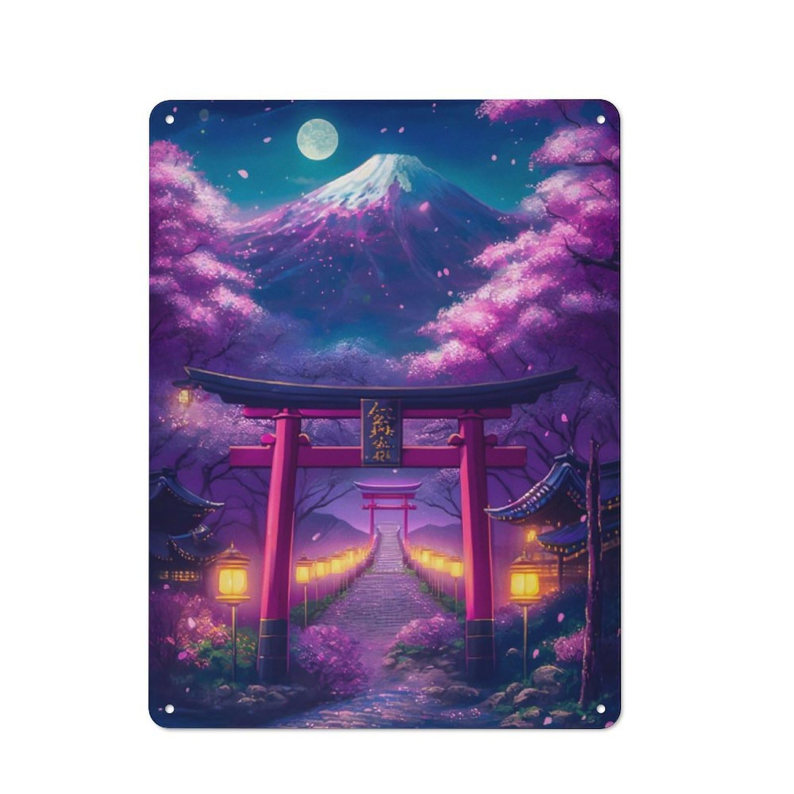 Junmoney Spring Night Torii Gate Retro Tin Sign 40X30cm Featuring For Bar Or Restaurant, For Metal Sign Collectors, For Garage And Workshop Walls