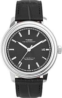 Timex 남성용 Waterbury 메트로폴리탄 41mm 시계 - 블랙 스트랩 블랙 다이얼 스테인리스 스틸 케이스