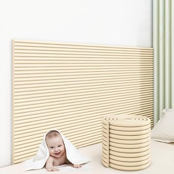 3D Anti Collision Wall Padding for Kids Playroom, 0.8 Thick Padded Wall Panels Self-Adhesive, Wall Cushion DIY Peel and Stick on Headboard Panels for Bedroom, Tatami, NurseryBeige,3 Pcs