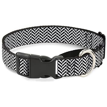 Buckle-Down Herringbone Jagged Black/White Martingale Dog Collar, 1.5