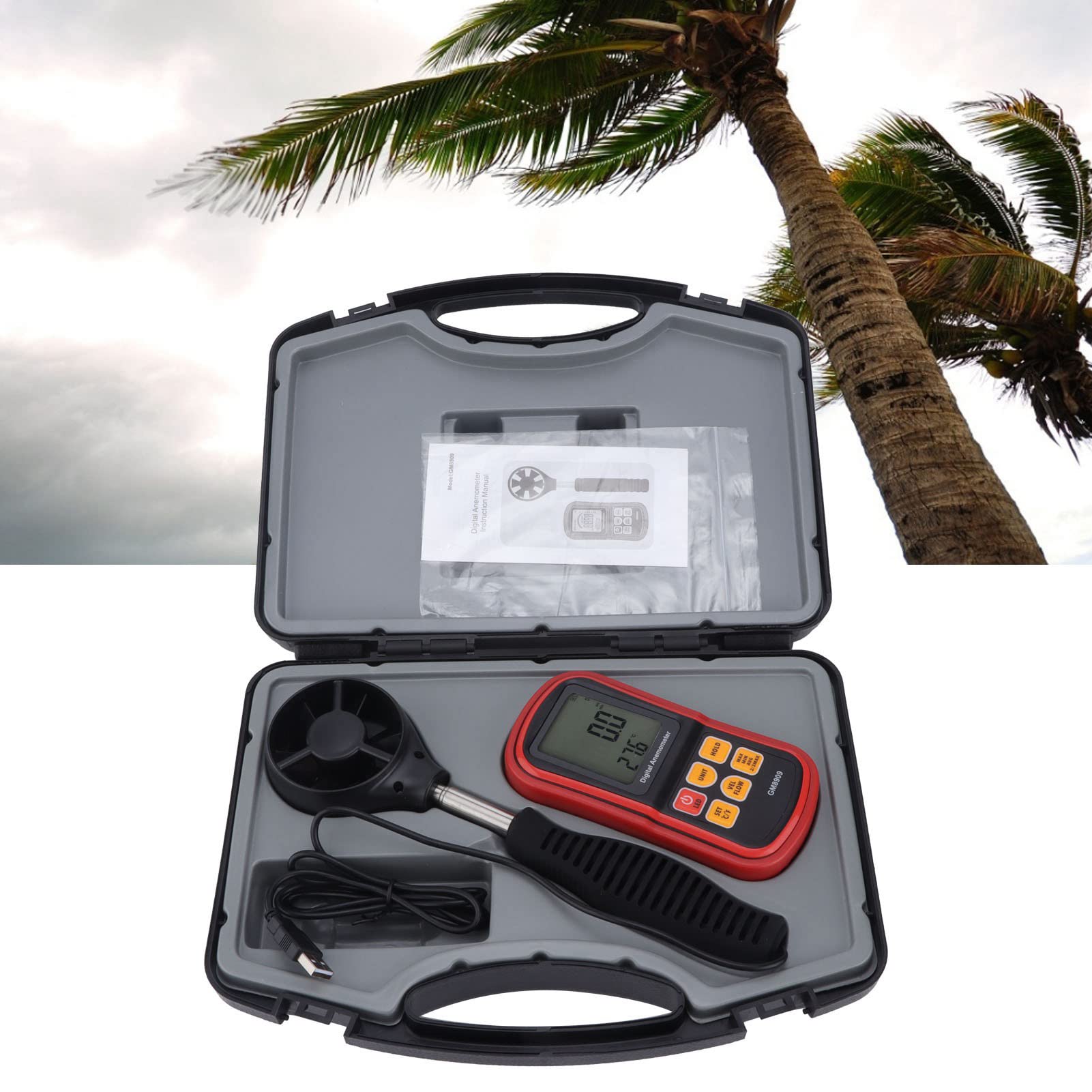 風速計 Amazon | Gm8909 LCD ディスプレイ風速計、ハンドヘルド風向風速