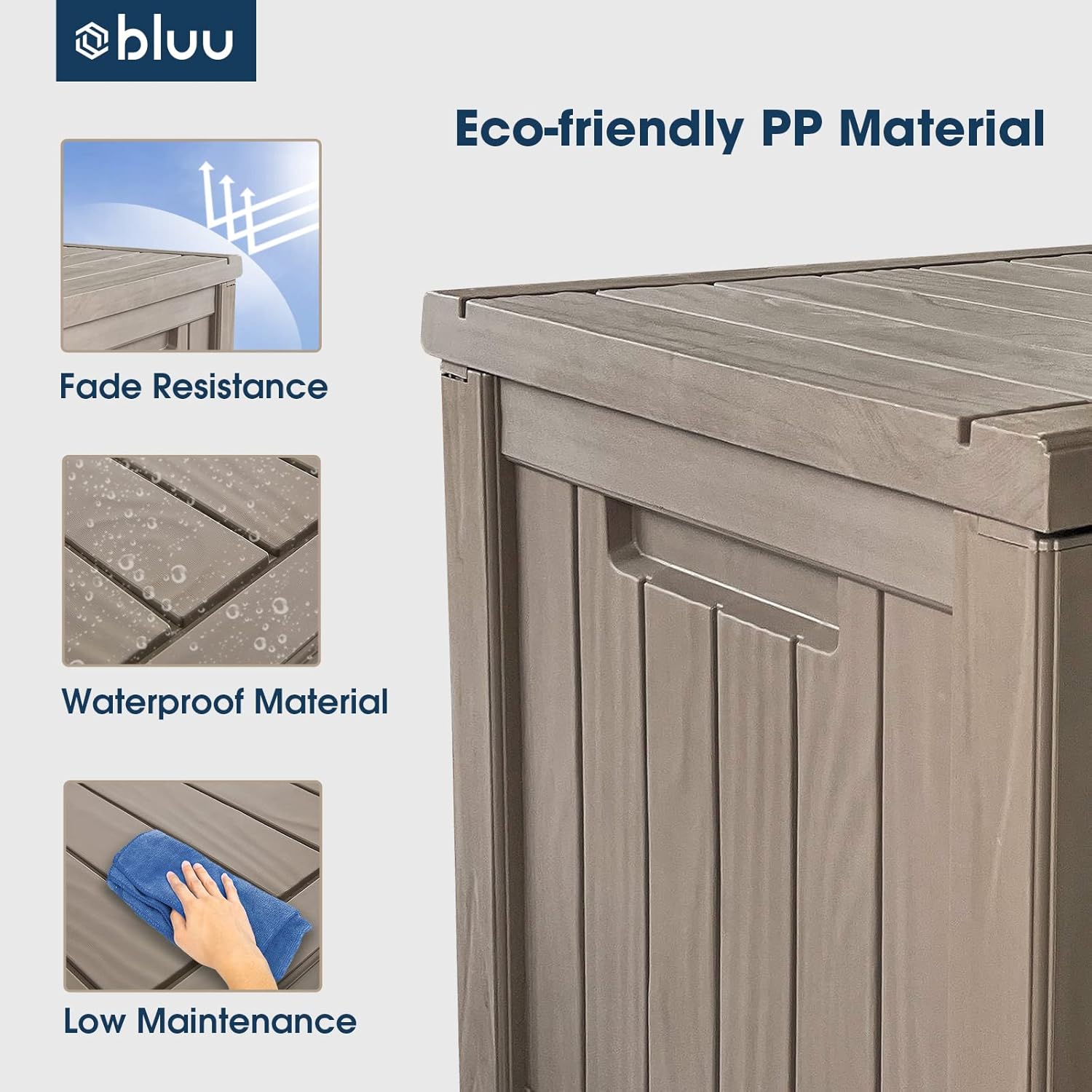 BLUU 120 Gallon Outdoor Deck Box Storage for Outdoor Pillows, Pool Toys, Garden Tools, Furniture and Sports Equipment | Waterproof | Taupe | Lock Included image 3 of 7 B08MTBXR9K