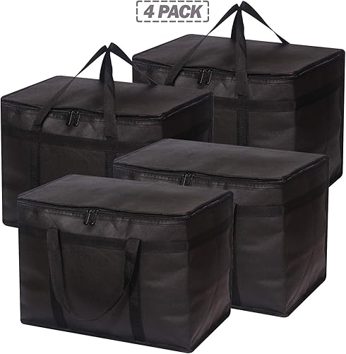 Miniatura 9 de Paquete de 4 bolsas de comestibles reutilizables aisladas XL con cremallera resistente parte inferior reforzada y asas, plegable, lavable y