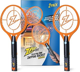 2 Pack Electric Fly Swatter Racket and Mosquito Zapper by ZAP IT! - High Duty 4,000 Volt Electric Bug Zapper Racket - USB Rechargeable Fly Zappers Racquet for Indoor and Outdoor - Medium, Orange