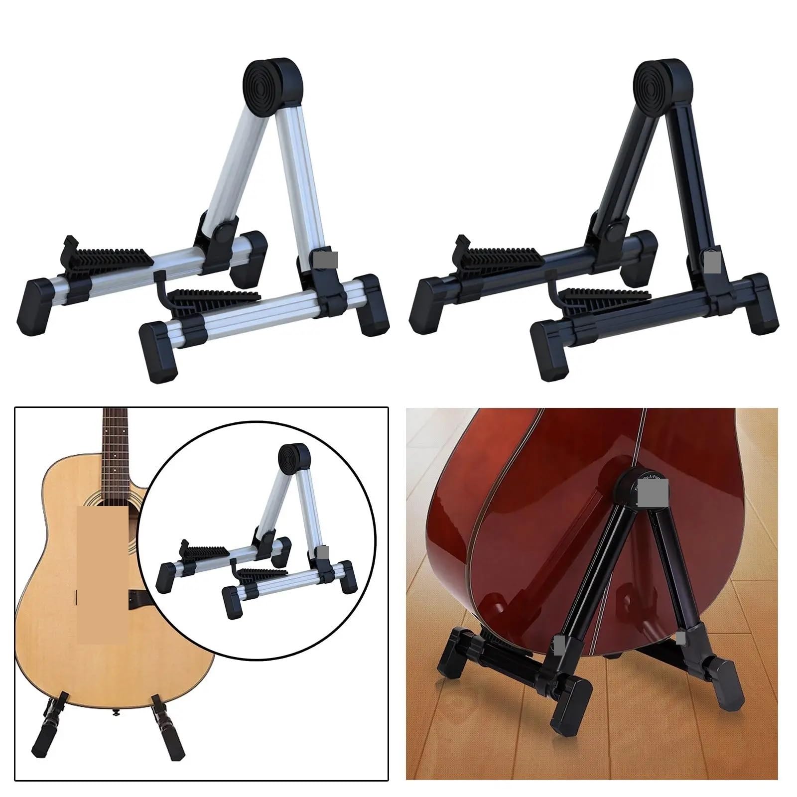 Porta Chitarra Da Terra Supporto pieghevole for chitarra A-Frame in alluminio for chitarra elettrica Basso Supporto for chitarra elettrica Supporto for chitarra telescopico(Black)