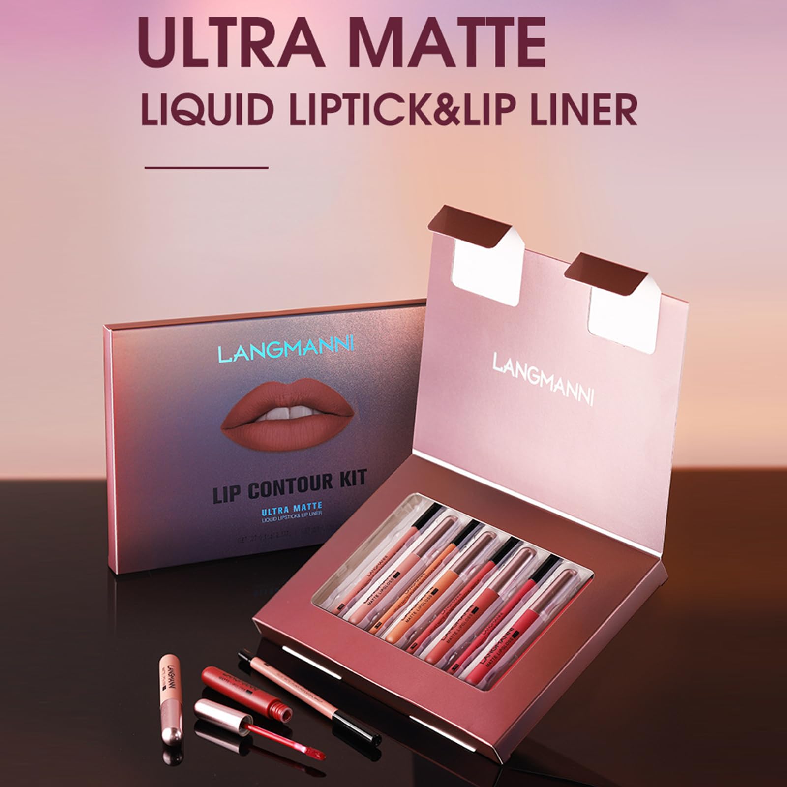 Conjunto de 12 pecas de brilho de lábios mate aveludado, Perfilador Labios Permanente, Impermeable delineadores de labios para mujeres, Juego De lip Liner Mate Para Deslizamiento Fácil