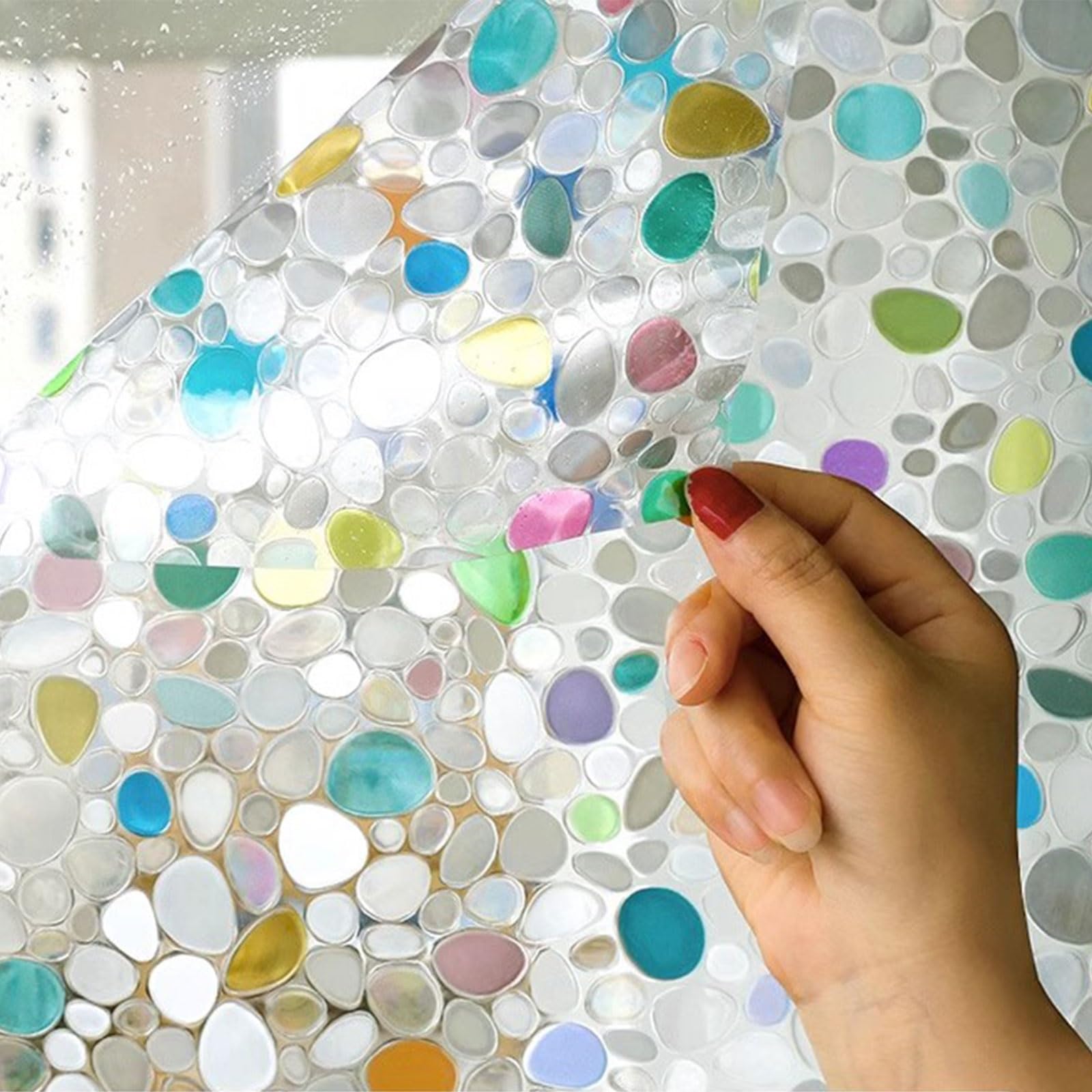 Eiauiuo Colorful 3D Rainbow Window Film – Self-Adhesive Static Cling Opaque Privacy Film For Glass Door, Bathroom, And Home – Anti-UV, Heat Protection, Decorative Window Film(Colored film E,60x300cm)