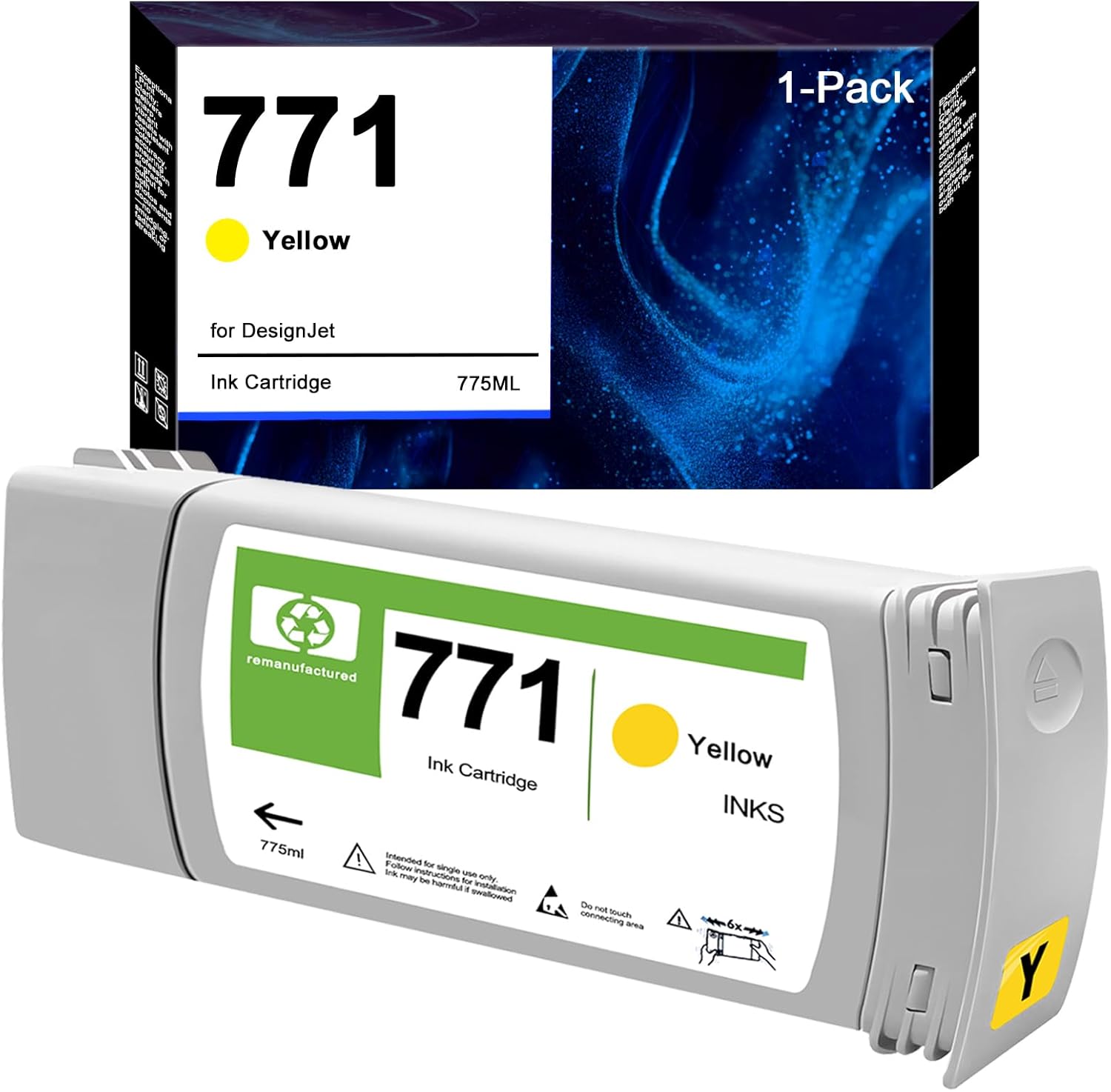 771A Ink Cartridge HP 771 Yellow B6Y18A Replacement HP DesignJet Z6200 Z6600 Z6800 Z6810 Printer (1-Pack, 775ml)
