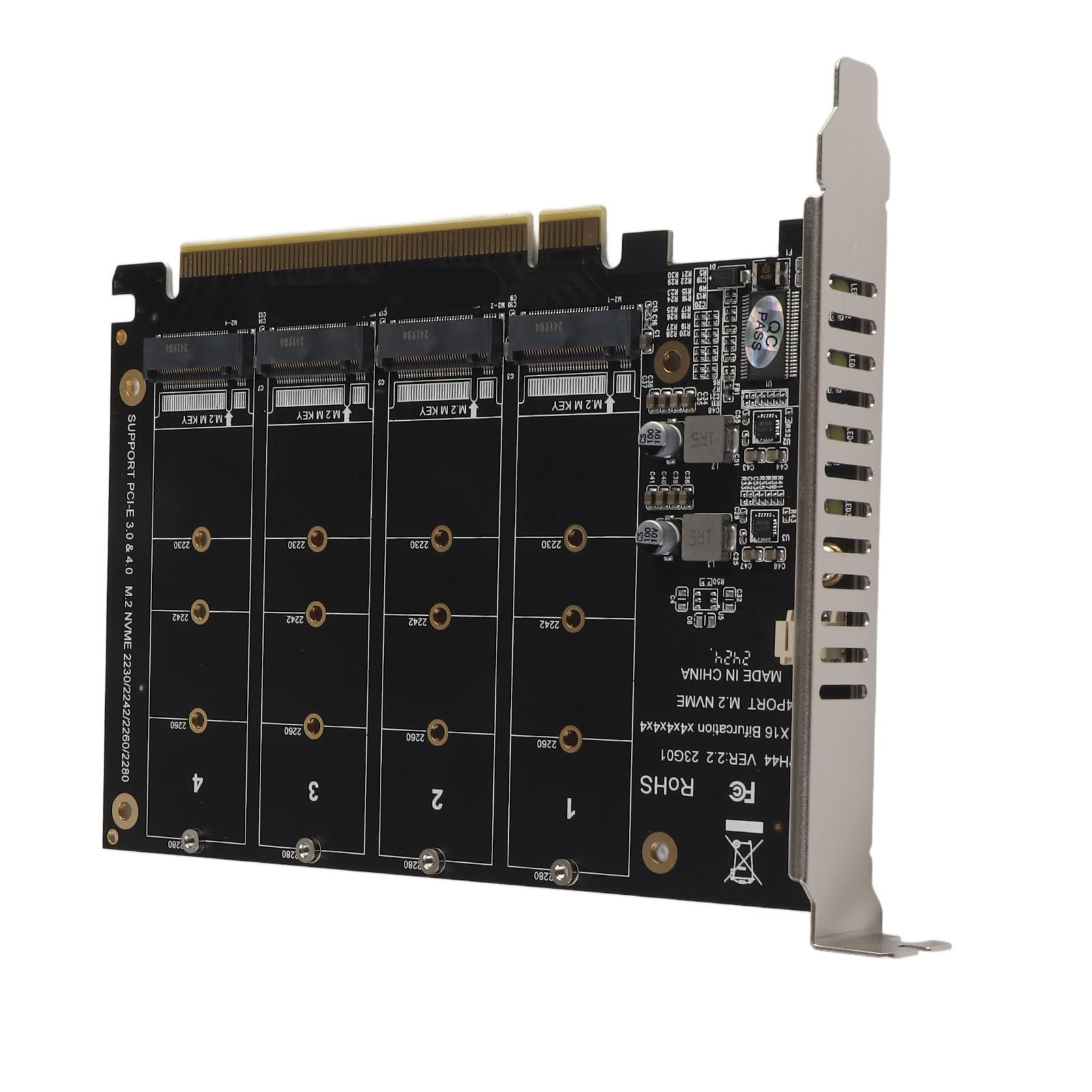 4-portowa Karta Rozszerzeń Kontrolera Hosta NVMe do PCI-e, Adapter M.2 NVME do PCIe X16, Karta Rozszerzenia Czytnika Dysków Twardych z Kluczem M(ph44)