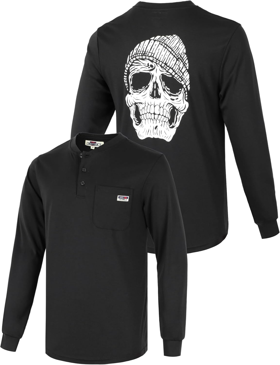 TICOMELA FR T Shirt Flame Resistant Shirt 5.5oz 100% Cotton Light Weight Workwear Men's Long Sleeve Henley Shirts