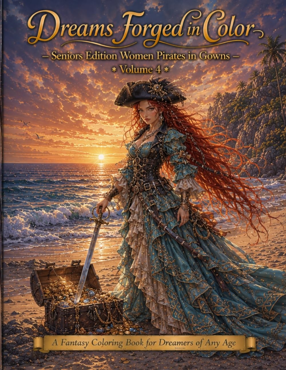 Dreams Forged in Color Seniors Edition Pirate Women in Gowns Volume 4: A Fantasy Coloring Book for Dreamers of Any Age (Dreams Forged in Color: Senior Friendly Edition Vol 1)