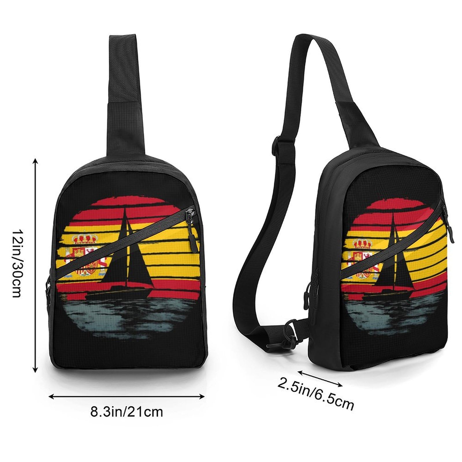 Spanish Flag Sailing Sailboat Ship Chest Bag Foldable Crossbody Unisex Pack Travel Hiking Adjustable Shoulder Straps Sling Bags