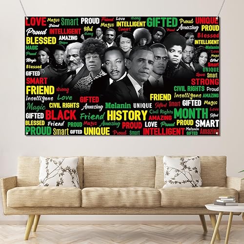 Miniatura 2 de Sunwer Telón de fondo negro del mes de la historia afroestadounidense, personajes famosos, decoración escolar, aula, tablón de anuncios (7 x 5 pies)