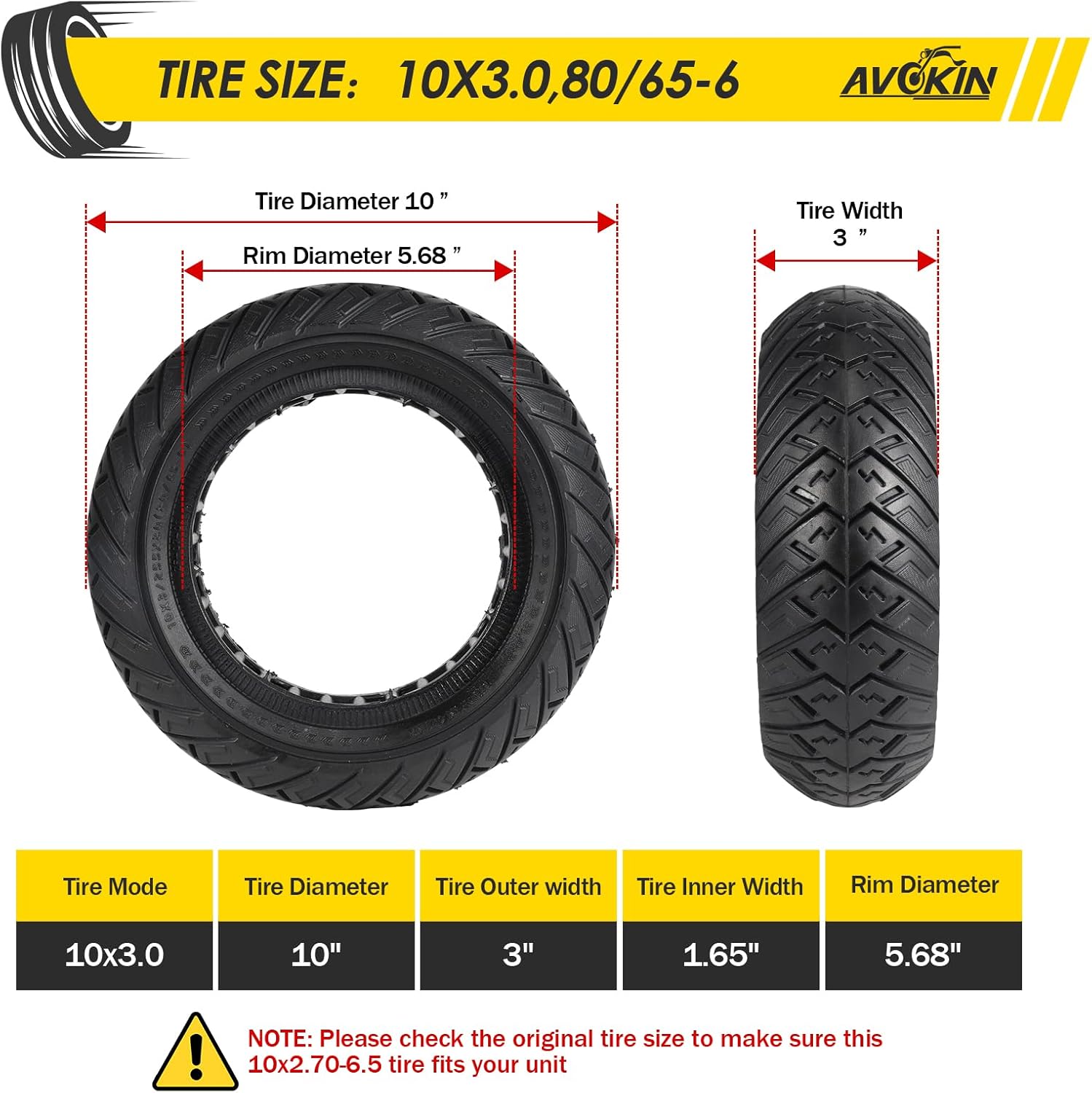 10x3 Scooter Tire,2 Pack 255x80 Solid Rubber Scooter Tire 80/65-6 Replacement Tire Compatible with 10 Inch Electric Scooter Tyre Front or Rear