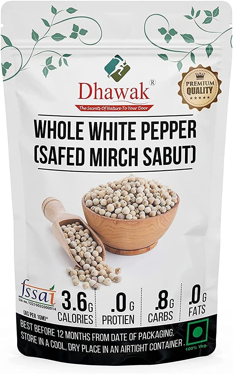AOZA Dhawak Whole White Pepper | Safed Mirch Sabut - 100 Grams (Premium)
