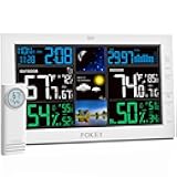 Fokey Weather Station Wireless Indoor Outdoor, Indoor Outdoor Thermometer Wireless, Home Atomic Clock Weather Stations, Digital Temperature Humidity Barometer Inside Outside Thermometers, White