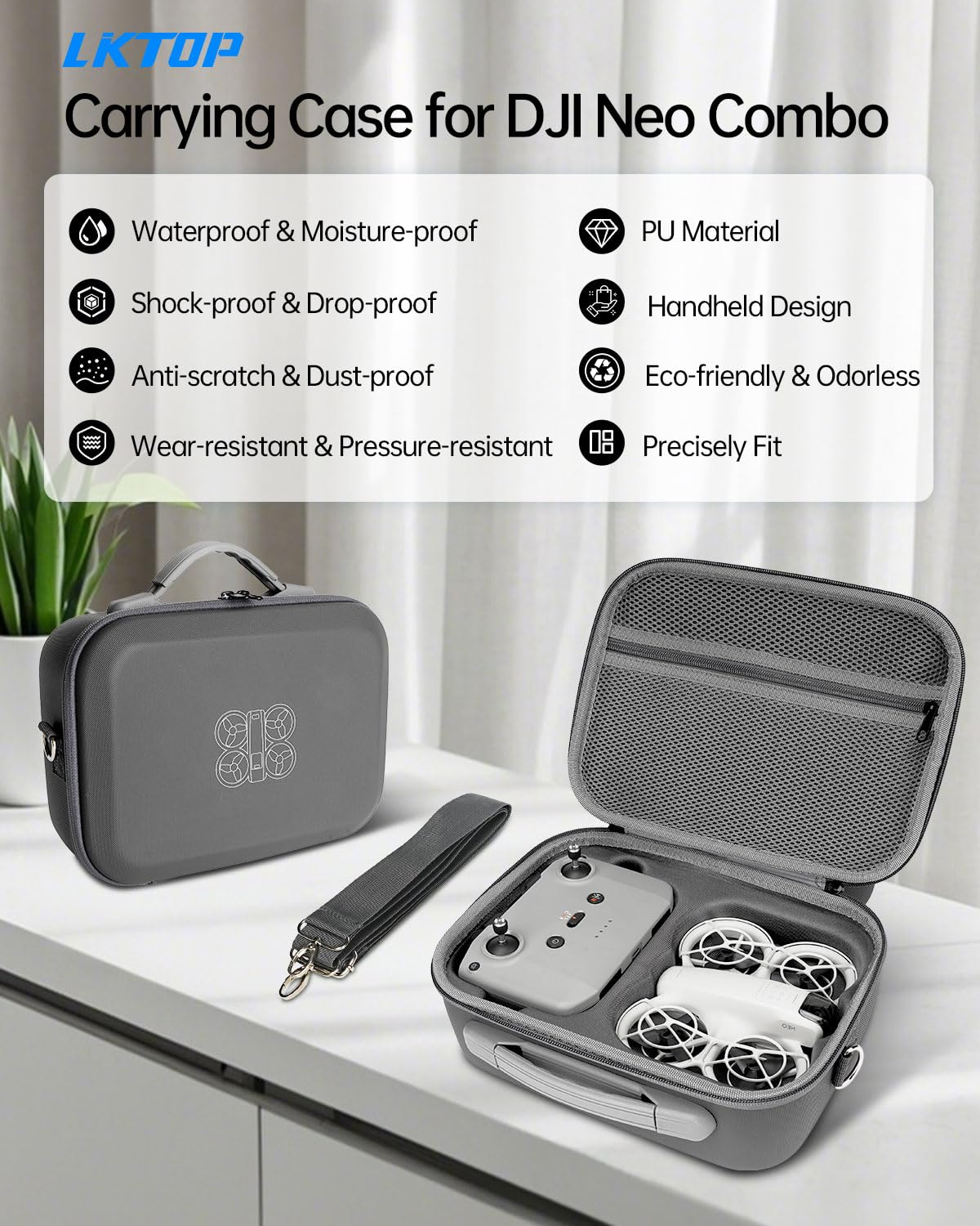 LKTOP Carrying Case for DJI Neo 1 y More Combo, Portable PU Leather Shoulder Bag - Image 2