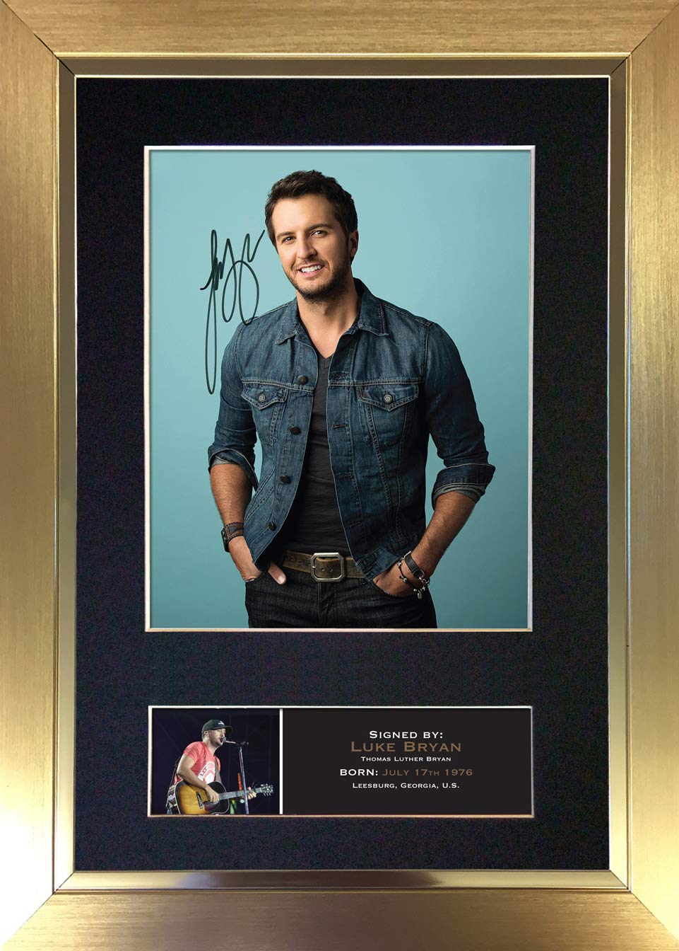 U've Been Framed Gold,Black #780 Luke Bryan Signed Autograph Mounted Photo Reproduction Print A4 Rare Perfect Present Birthday Christmas (297 X 210Mm) (Black Frame)