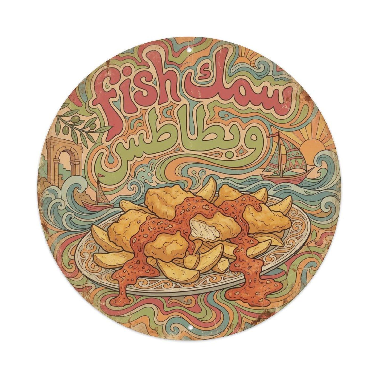 Syria Travel Fried Fish Snack Culture Retro Psychedelic Metal Tin Sign