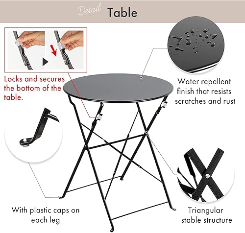 Miniatura 3 de Juego de 3 piezas plegables para interiores y exteriores, muebles plegables para patio, 2 sillas y 1 mesa, resistente a la intemperie para