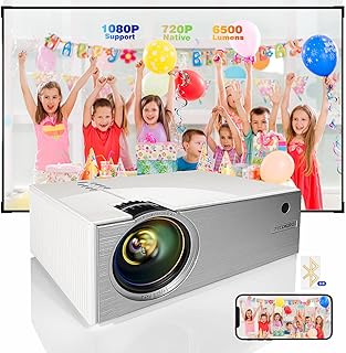 TECDIGBO Mini WiFi Projector 6500Lumens 1080P & 200" Screen Supported Video Projector Home Theater Movie 55000Hrs, Compatible with TV Stick, HDMI, AV, USB,iOS & Android …