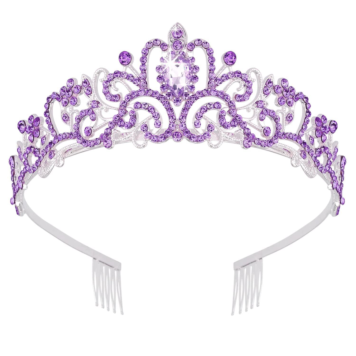 SYGA Bridal Princess Girl Tiara and Rhinestone Crown Headband Hair Accessories for Women Wedding Ceremony Party (Silver Plating + Purple)