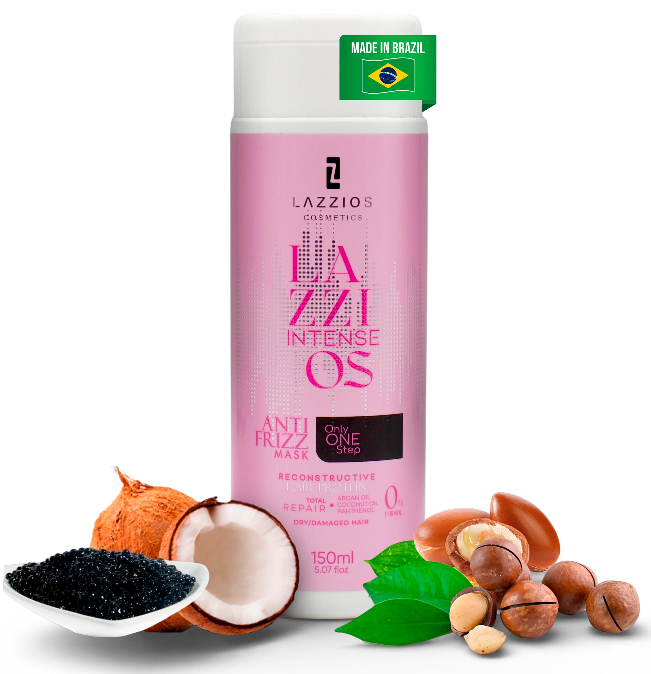 Lazzios Intense Organic Hair Protein 150 ml (5.07oz) – Brazilian Professional Straightening & Smoothing Treatment – Safe Formula with No Toxic Acids, Hyaluronic Acid, Keratin, Caviar & Argan Oil