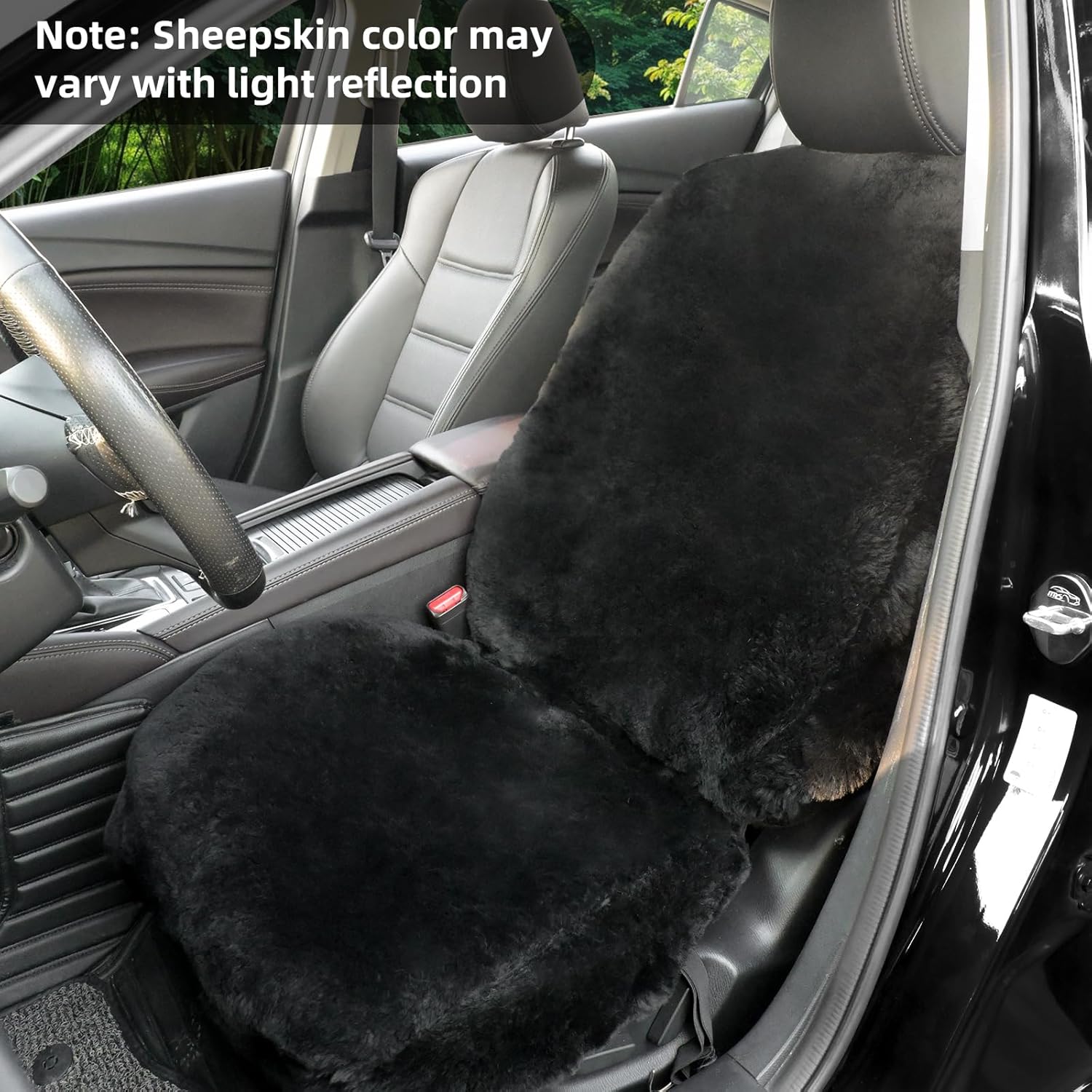 AEGIS Cover Sheepskin Car Seat Cover Semi-Custom Merino Wool Front Seat Cover, Super Soft Dense Pelt Luxury Interior, Universal Fit for Most Automobiles, SUV, MPV, Truck, Sedan 2Pack (Black)