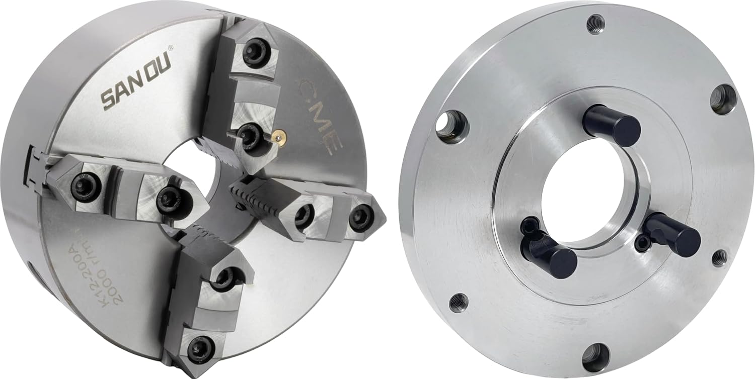 CME 8" 3-Jaw Self-Centering (Scroll) Lathe Chuck with D1-4 Camlock Backing Plate, Two-Piece Reversible Jaws