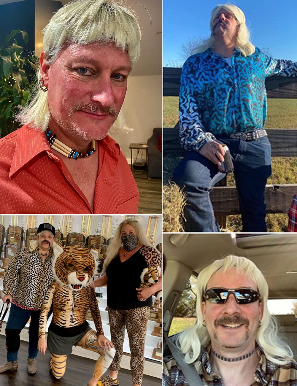 ColorGround Dark Root Wig with 6 Earrings and Mustache for Men