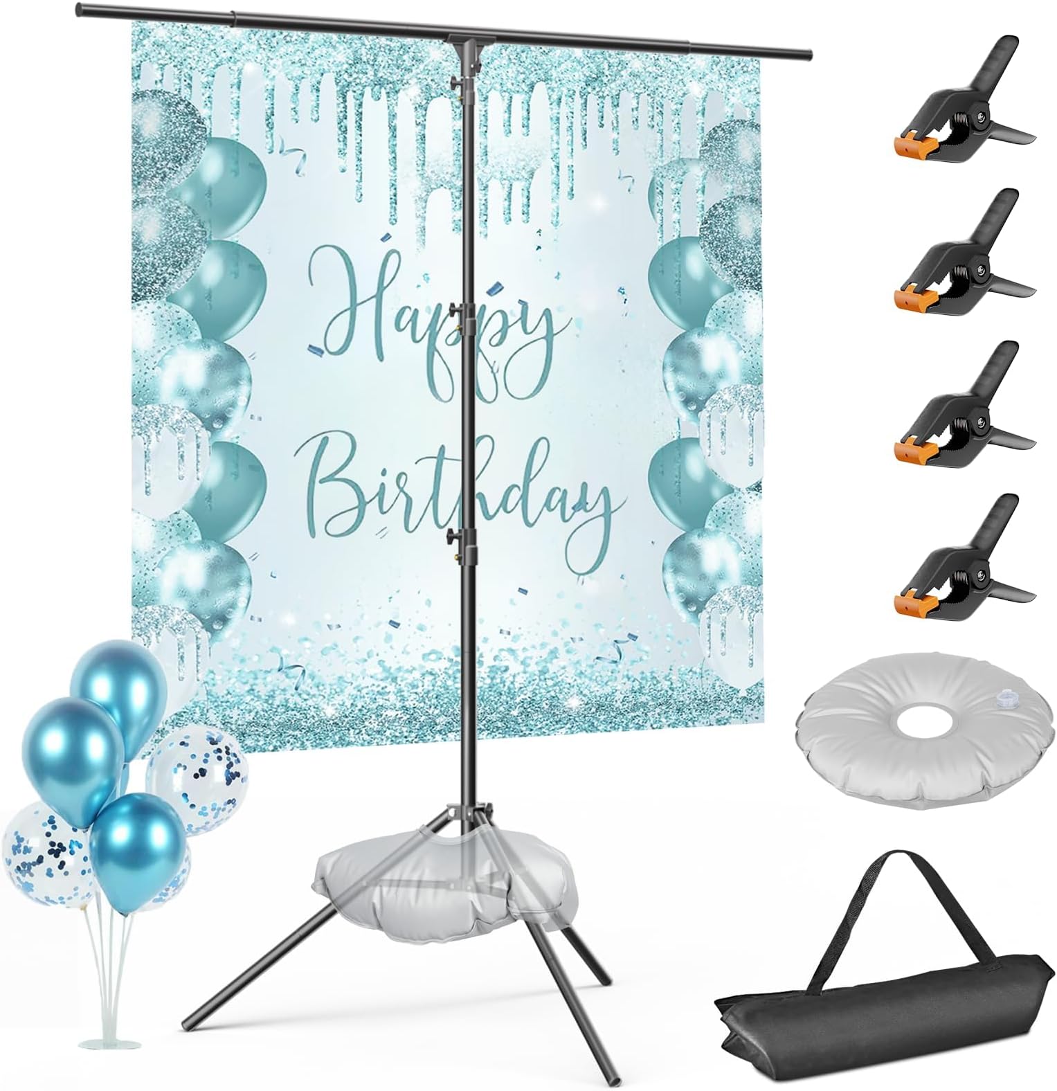EMART T Shape Backdrop Stand 8.5x5ft, Adjustable Green Screen Photo Banner Holder with Water Bag and 4 Clamps Photography Background Support Kit for Parties, Photoshoot, Balloon