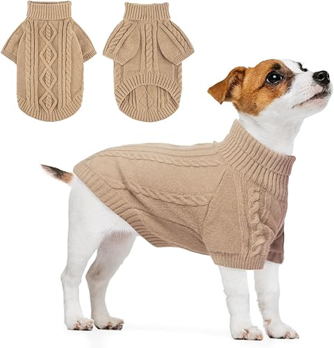 Miniatura 22 de BEAUTYZOO Suéter para perro pequeño - Cuello alto, suéter clásico de punto trenzado, abrigo de invierno suave, ropa para clima frío para perros