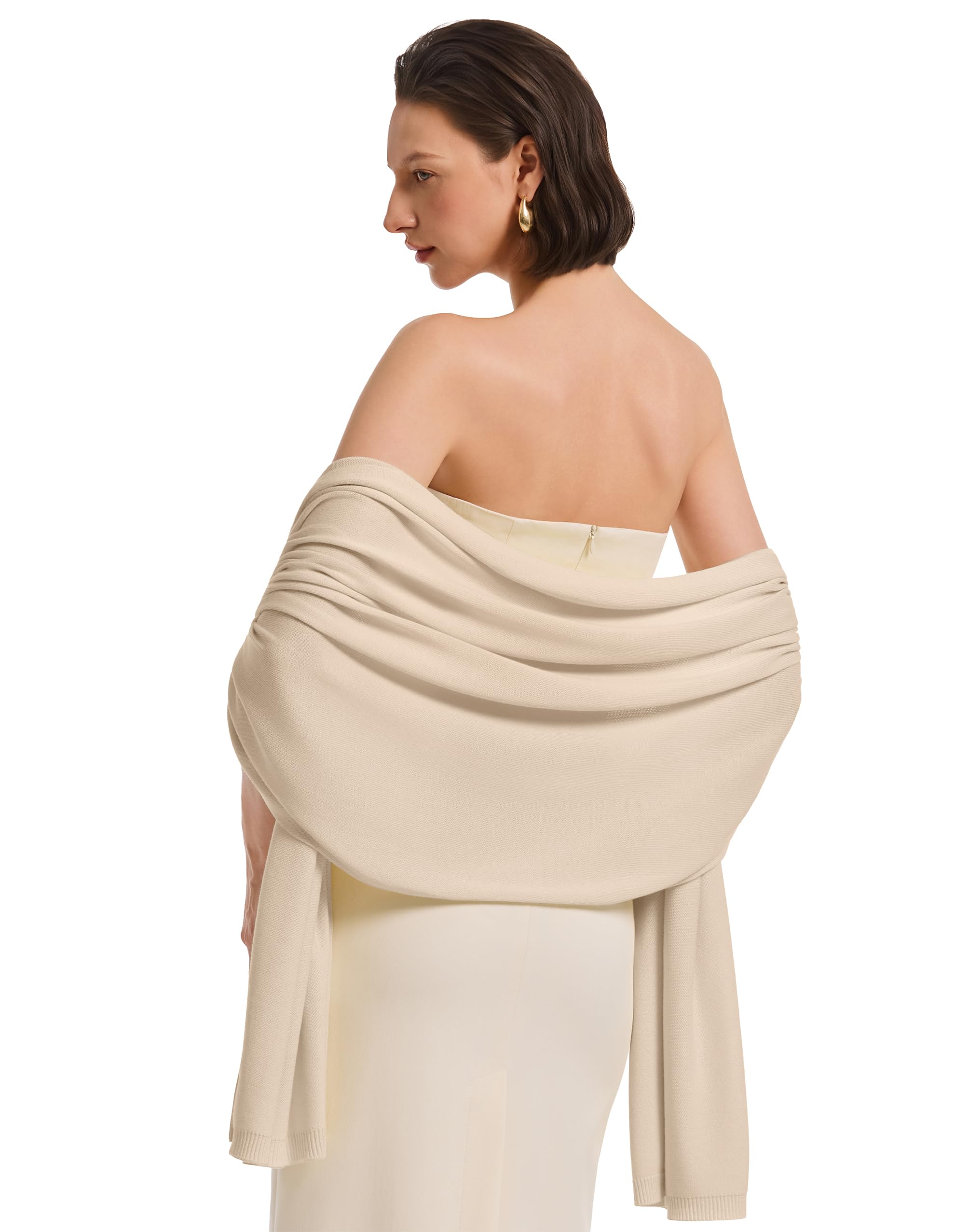 PULI Women's Pashmina Shawl Wrap Evening Wedding Bridal Dress Large Scarf | Viscose Blend Medium Weight Wear Over Shoulders or Neck for Warmth at Church Travel Brunch or Daily Use