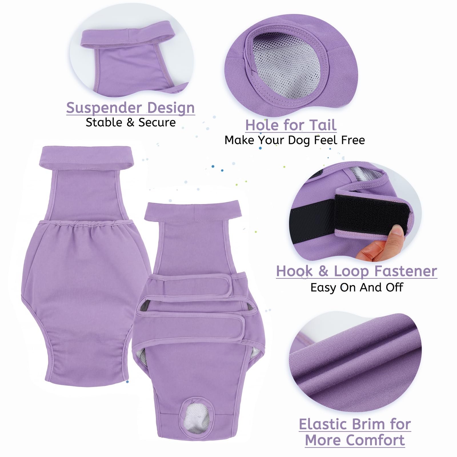 Pañales para perras, reutilizables, lavables, con tirantes, ajustables, antiacoso, para incontinencia, ciclos de calor o perros mayores (XS-XL)
