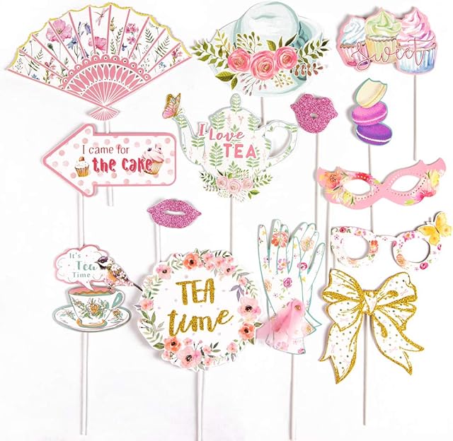 Tea Party Decorations Tea Party Selfie Props Hen Party Photo Booth Props Girls Party Favor Supplies Accessories For Tea Birthday Hen Party Decorations 14pcs