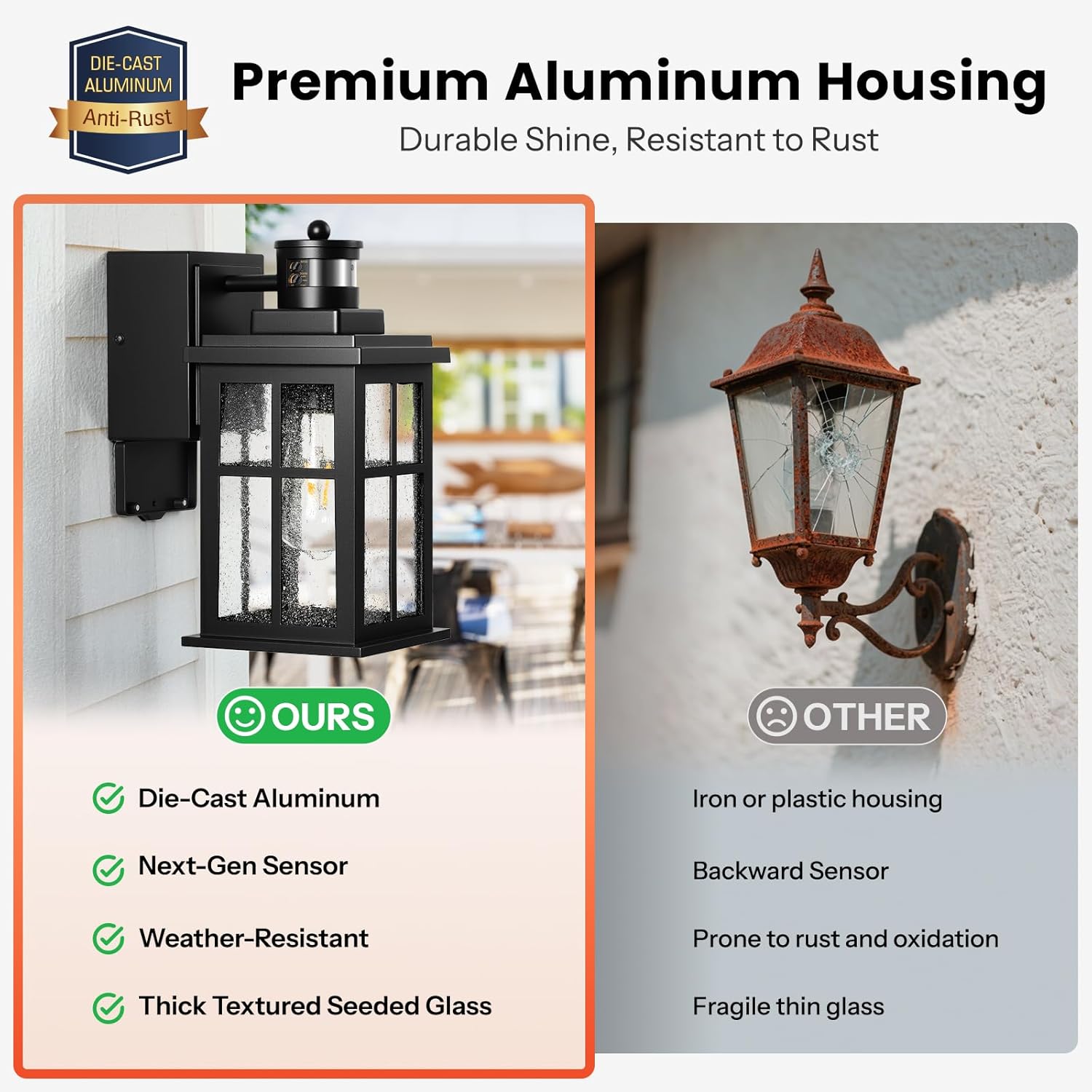 Gleamz Motion Sensor Outdoor Porch Light with GFCI Outlet, Modern Black Exterior Lighting Fixtures Wall Mount for House, Anti-Rust Waterproof Dusk to Dawn Outdoor Wall Sconce Lantern for Garage, Coach