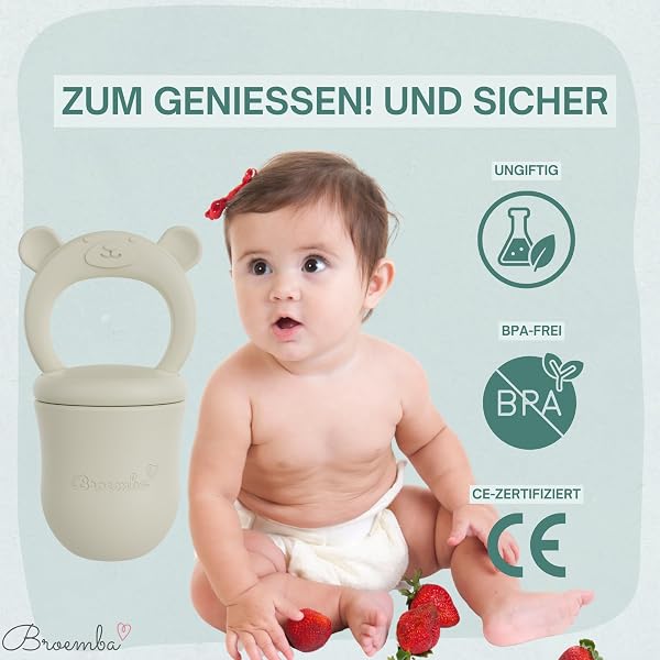 Grignoteur Bébé & 3 Tétines avec Moule à glace - Sucette Beige en Silicone avec Anneau de dentition, Grignoteur pour fruits & légumes, Bac à glaçons avec couvercle - 2