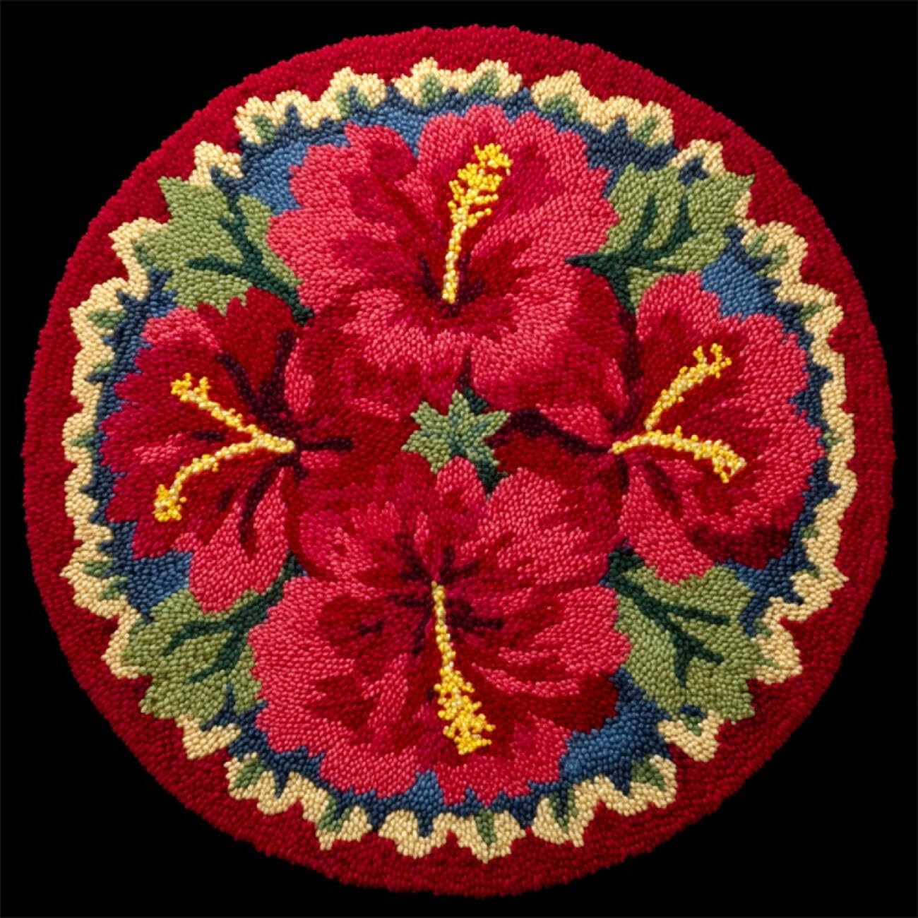 Kitquiver Latch Hook Carpet Kits Red Flowers 60x60cm