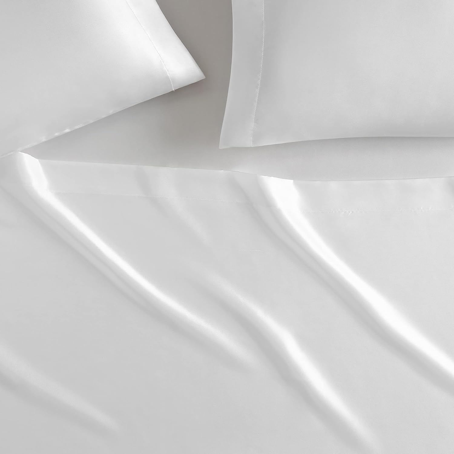 Serta SatinLuxury 4pc Soft Lightweight Deep Pocket Bedding Silky Satin Sheet Set with Pillowcases, King, White (Pack of 3)