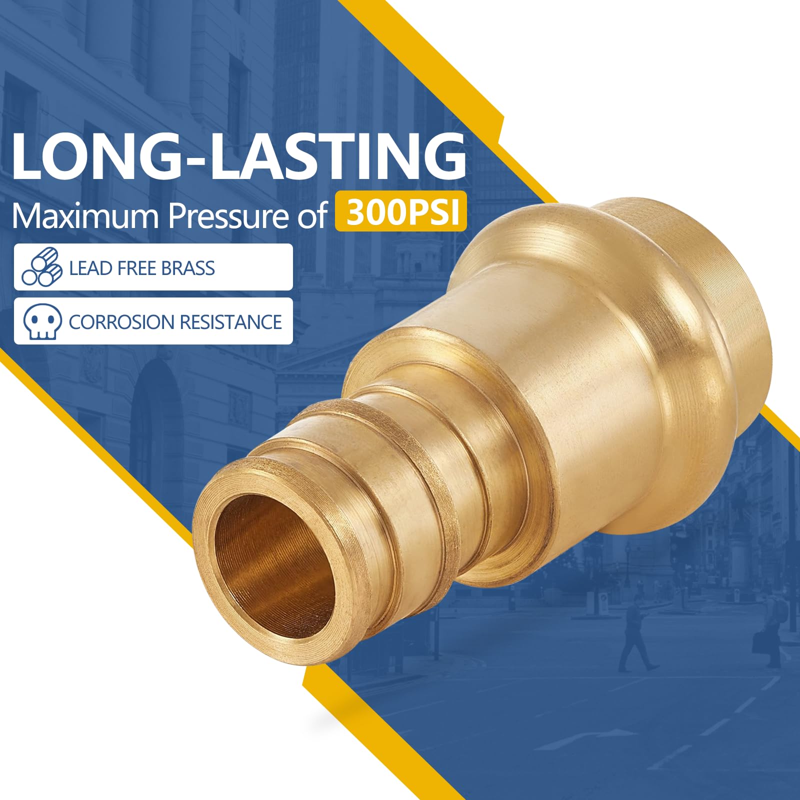 Conectores de expansión de cobre PEX A de 1 pulgada, acoplamiento de expansión PEX-A de 1" x 1" para conexión de tuberías de cobre y PEX (paquete de 10, material de latón LF) (PEX1960192-10Pack)