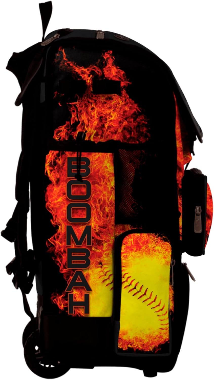 Boombah Superpack Hybrid Rolling Bat Bag - Wheeled & Backpack Version - Softball Flame Thrower Black/Orange