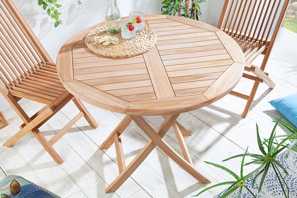 Riess Ambiente Massiver Gartentisch Empire Teak 90cm Teakholz rund klappbar Outdoortisch Garten Tisch Balkontisch