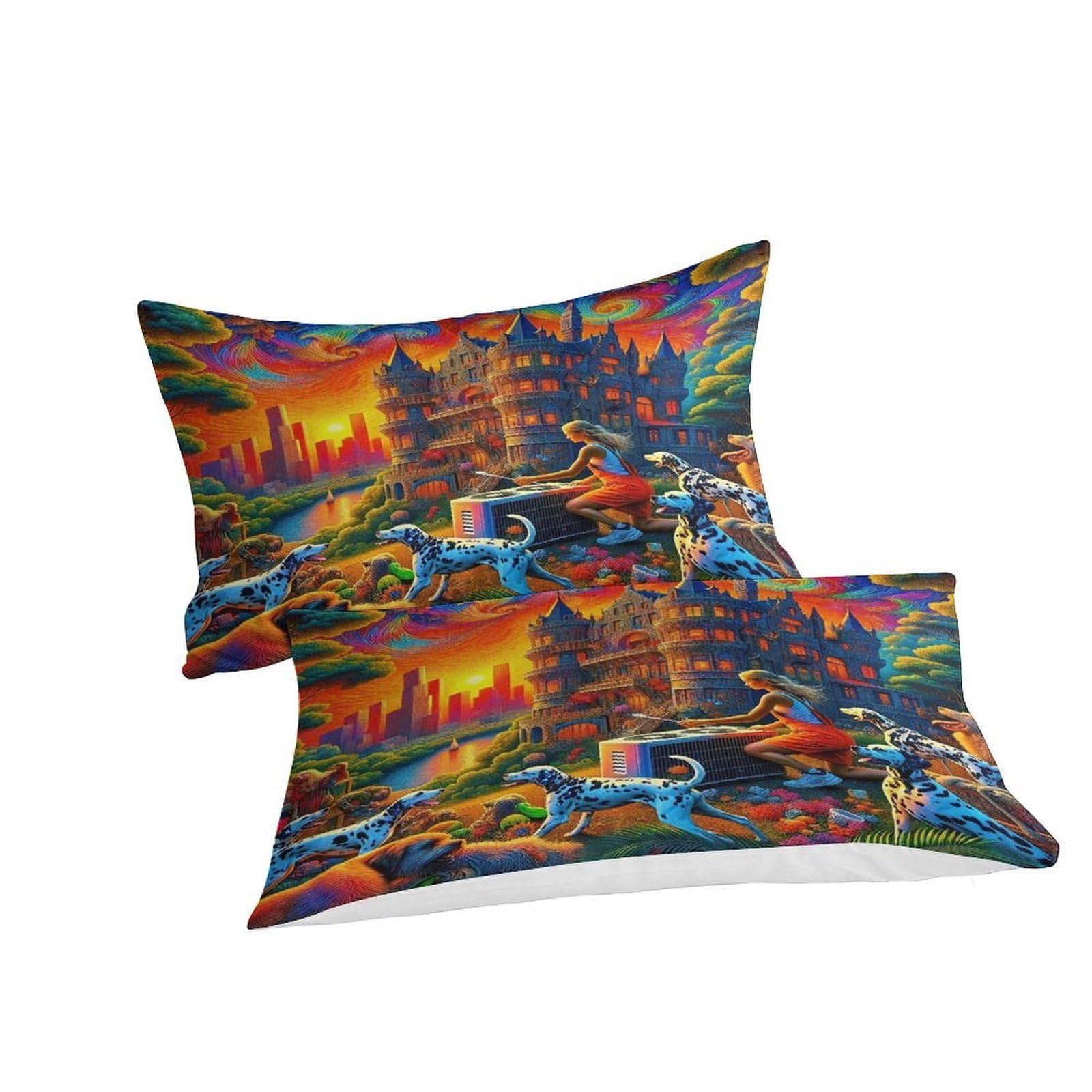Housse de couette imprimée en 3D Château du rêve en microfibre douce coucher de soleil