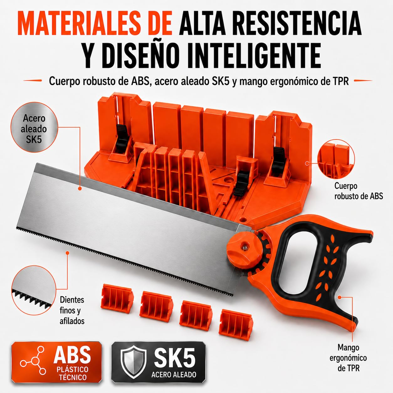 14" Caja de Ingletes con Sierra, Ingletadora Manual Caja, Guia Ingletes Plastico con 0°/22,5°/45° Corte De Múltiples Ángulos, para Carpintería, Bricolaje, Decoración Del Hogar, Marcos de Fotos