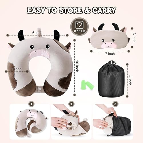 Vista 93 de Almohada de viaje para niños y adultos, bonita almohada para el cuello para viajar, almohada de espuma viscoelástica para avión, almohada para Azul