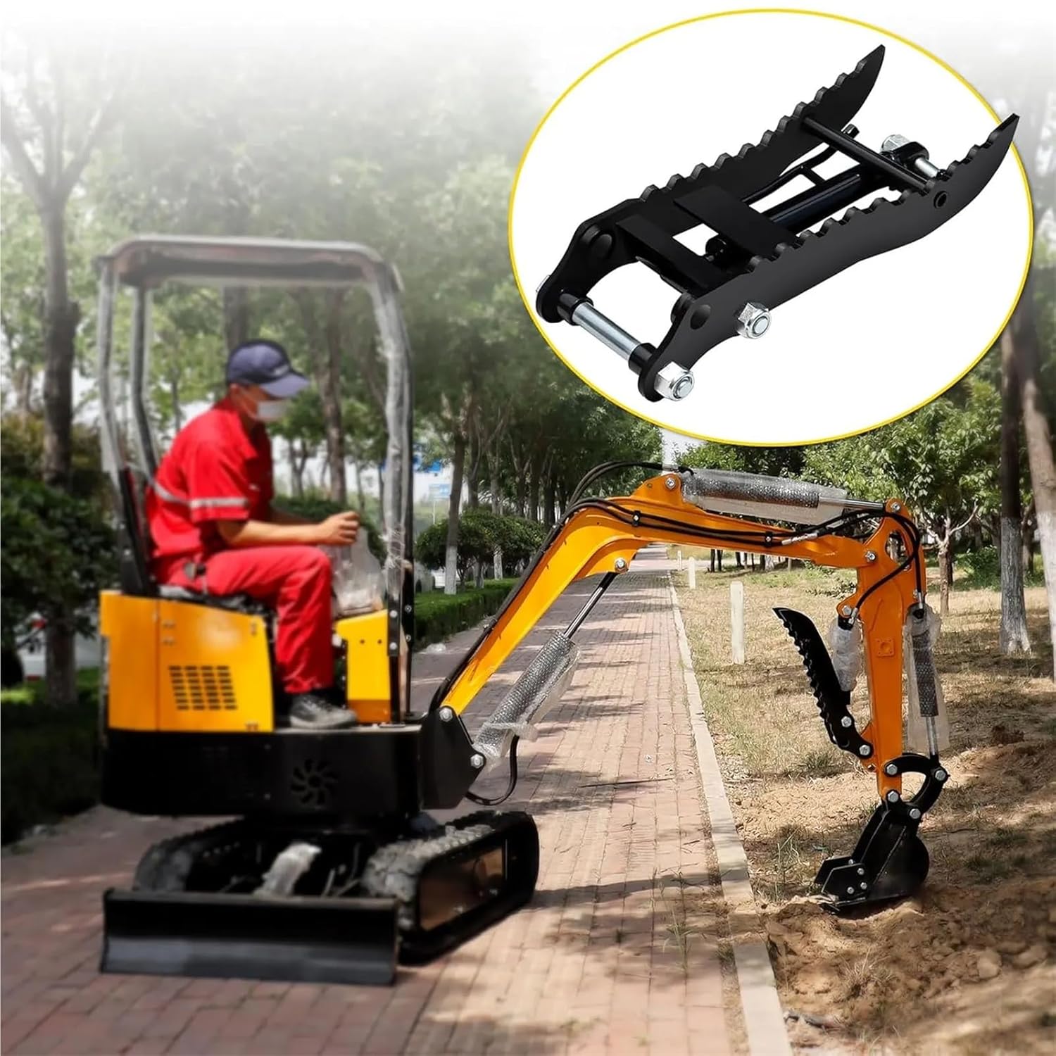 Mn Steel Hydraulic Thumb Clip - Mini Excavator Attachment with M14 Hose