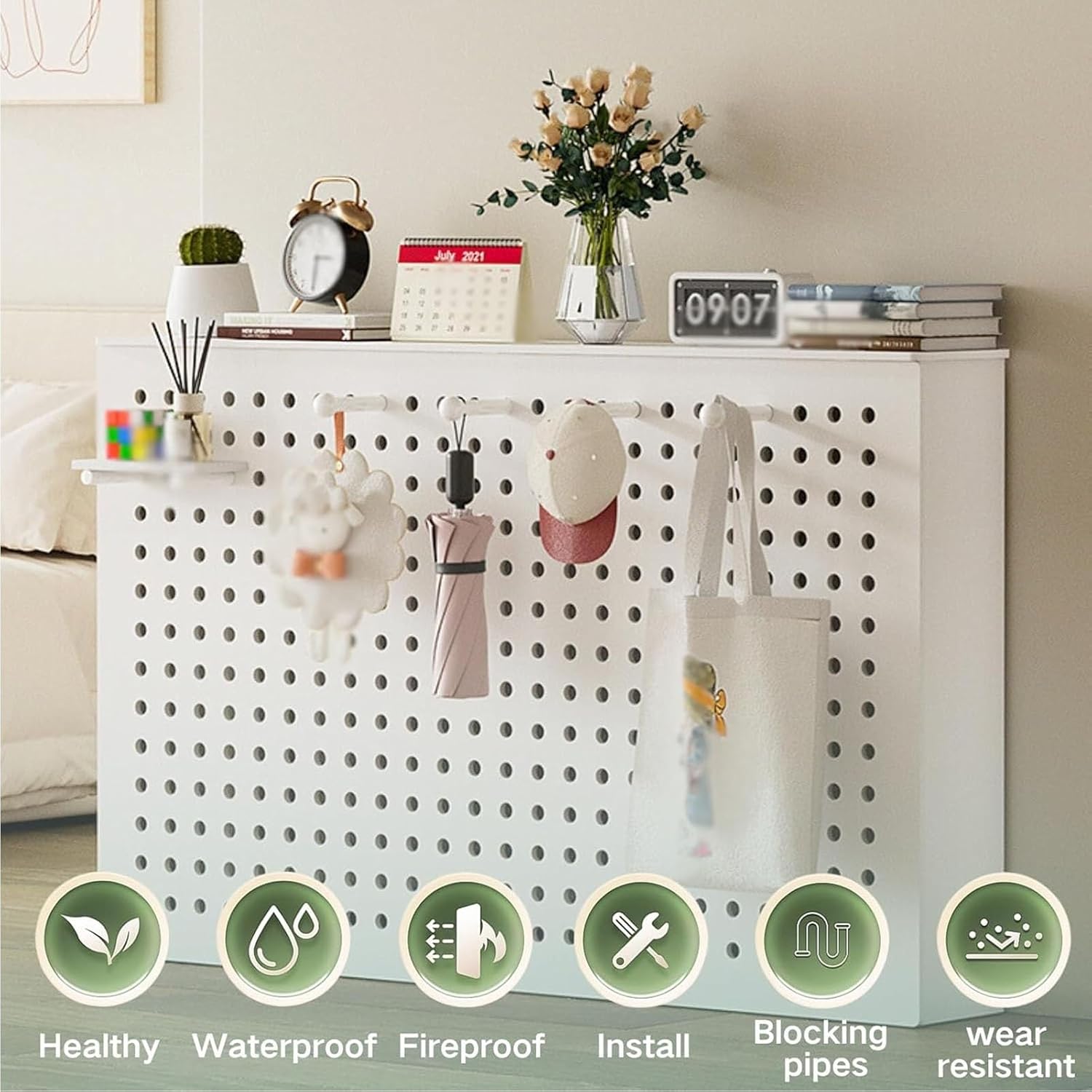 JKGHK Heater Radiator Covers for Home, Heating Radiators Cover Cabinet Shelf, Floor Heating Manifold Shield Cover, Wood Ventilated Radiator Shelf for Bedroom, Kitchen(20x31x8in/50x80x20cm)