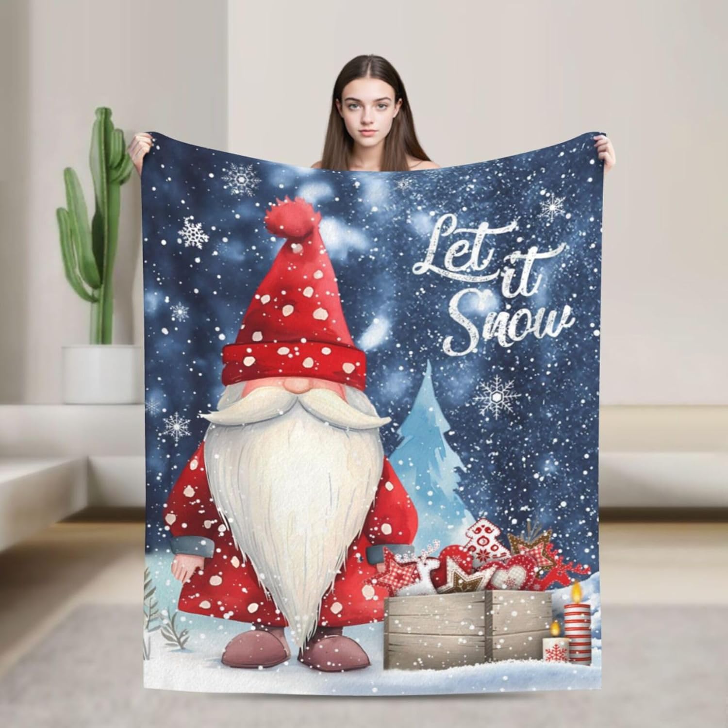 Christmas Gnome Blanket, Xmas Gifts Throw Blanket, Cozy Soft Warm Blankets, Christmas Decorative for Living Room Bedroom Sofa Couch (Gnome, 60"X50")