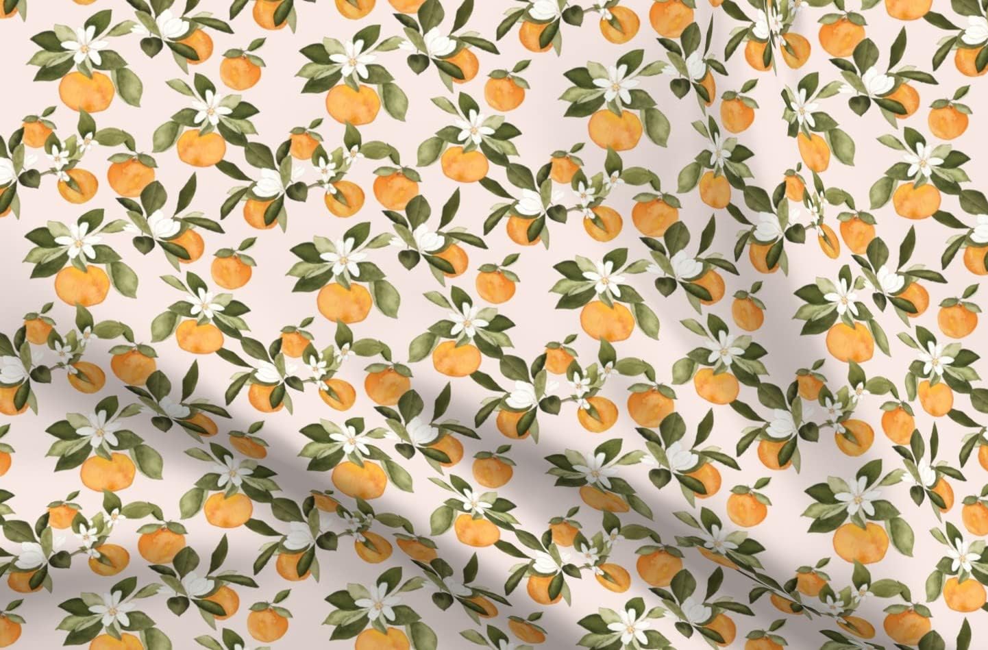 Spoonflower Fabric - Orange Blossom Pink Oranges Blossoms Spring Fruit Summer Citrus Printed on Upholstery Velvet Fabric Fat Quarter - Upholstery Home Decor Bottomweight Apparel